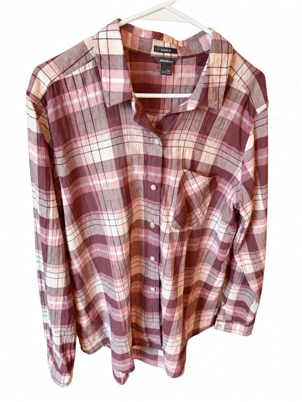 Eddie Bauer Women’s Tall XL Mauve Plaid Button Down Shirt